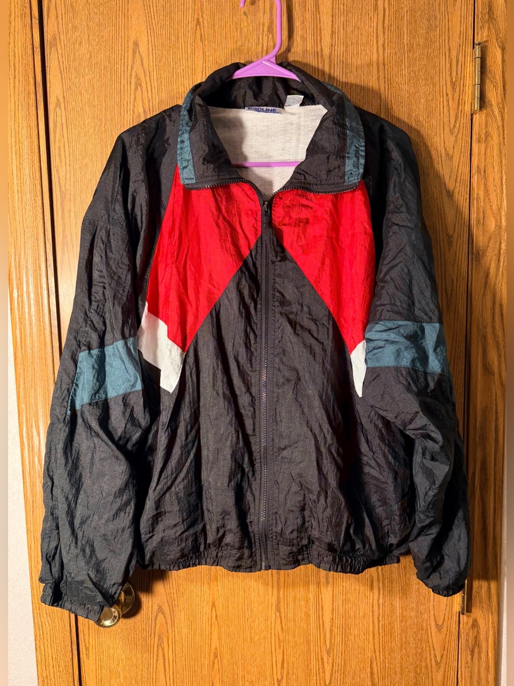 Vintage Black & Red Colorblock Windbreaker Jacket